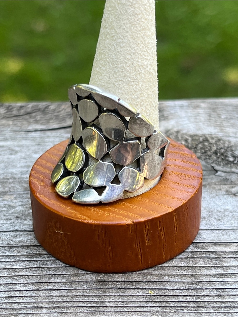 Vintage Modernist Sterling Silver Pebble Saddle Ring